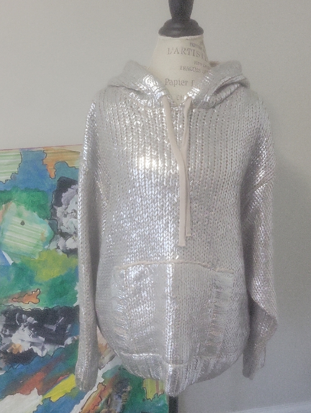 ZARA Metallic Silver Knit Hoodie